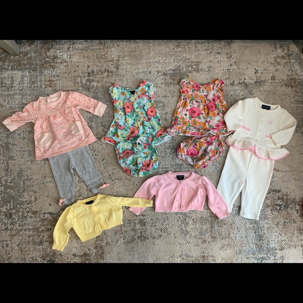 Size 0-3 month baby girl outfits - Calvin Klein, Faded Glory & Isaac Mizraahi
